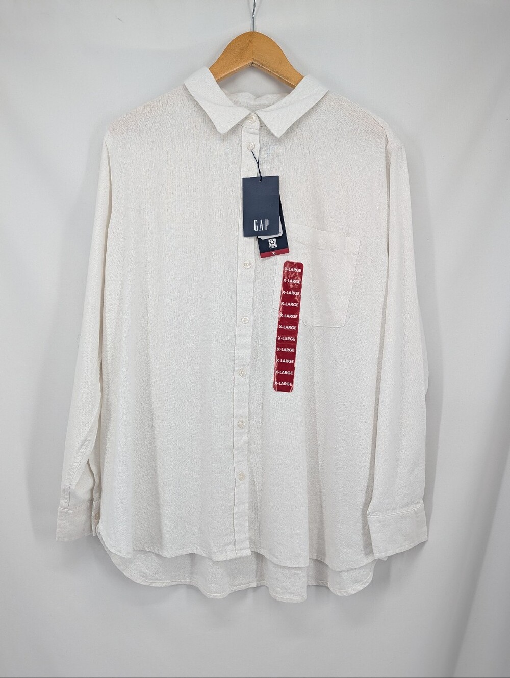 NWT Gap Linen Blend White Button Down Tunic Shirt Blouse Size XL Capsule Neutral